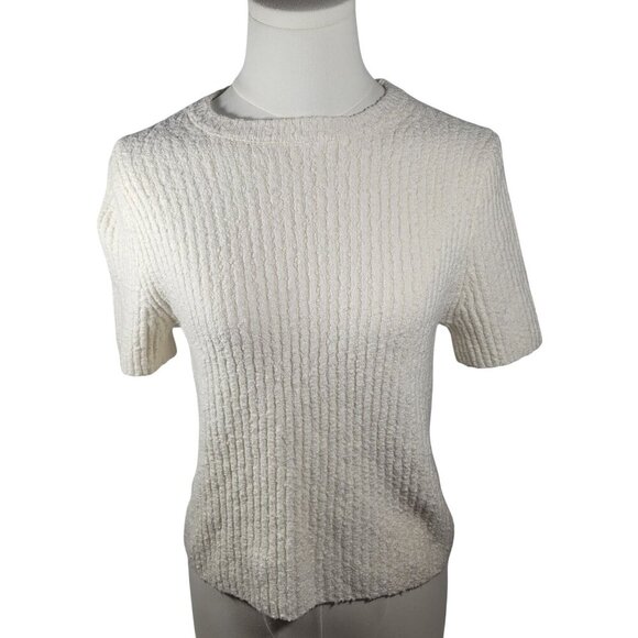 NWT Madewell Women Classic Casual Short Sleeve Textured Ivory Knit Top Size S - Picture 1 of 8